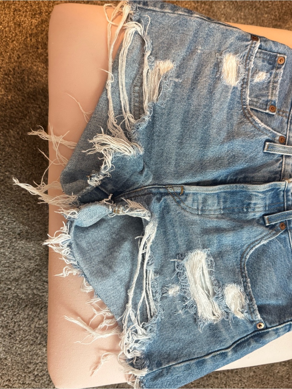 Levi's Ripped Light Blue High-Rise Denim Shorts
